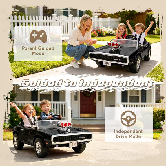 iYofe 24V 2 Seater Licensed 1970 Dodge Charger R/T Powered Ride on Cars, Kids Electric Toys Car with Remote Control, 4 Wheels Spring Suspension, Black
